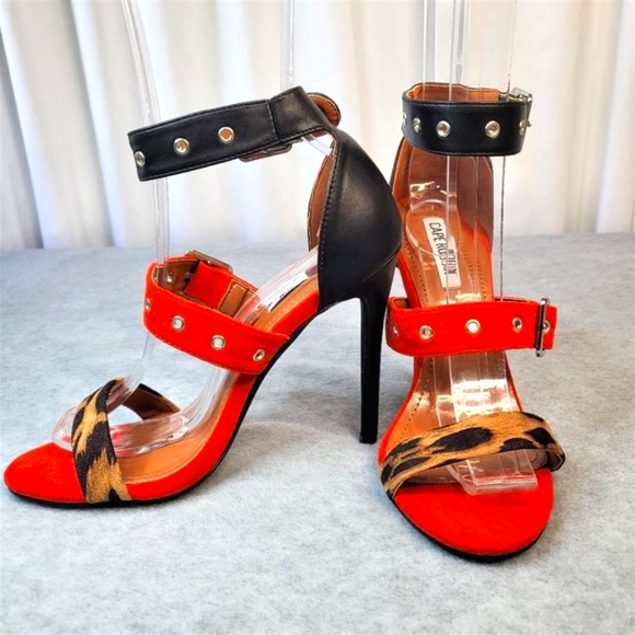 ☆ Cape Robbin 3 Straps Red, Black & Leopard 4.5" Stiletto Heels - Picture 4 of 10